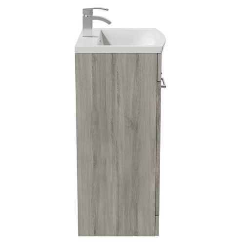 Napoli Molina Ash 600mm Floor Standing Vanity Unit with 1 Tap Hole Curved Basin and 2 Doors with Polished Chrome Handles Side View