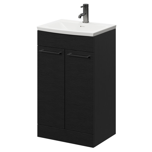 Napoli Nero Oak 500mm Floor Standing Vanity Unit with 1 Tap Hole Curved Basin and 2 Doors with Gunmetal Grey Handles Right Hand View