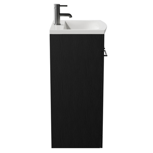Napoli Nero Oak 500mm Floor Standing Vanity Unit with 1 Tap Hole Curved Basin and 2 Doors with Gunmetal Grey Handles Side View