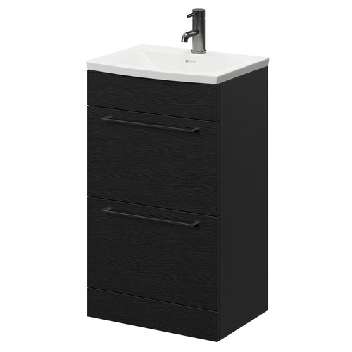 Napoli Nero Oak 500mm Floor Standing Vanity Unit with 1 Tap Hole Curved Basin and 2 Drawers with Gunmetal Grey Handles Right Hand View