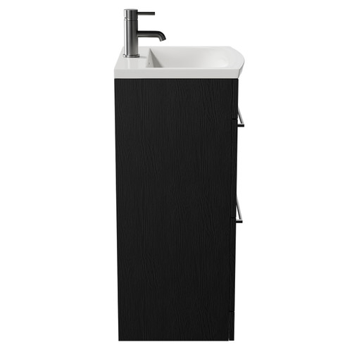 Napoli Nero Oak 500mm Floor Standing Vanity Unit with 1 Tap Hole Curved Basin and 2 Drawers with Gunmetal Grey Handles Side View