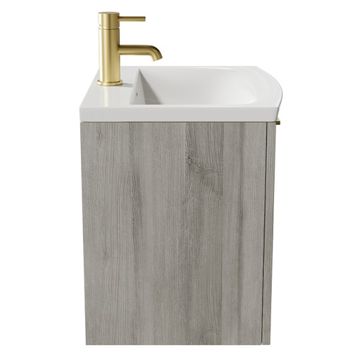 Napoli Molina Ash 500mm Wall Mounted Vanity Unit with 1 Tap Hole Curved Basin and Single Drawer with Brushed Brass Handle Side View