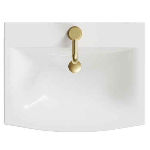 Napoli Molina Ash 500mm Wall Mounted Vanity Unit with 1 Tap Hole Curved Basin and Single Drawer with Brushed Brass Handle View From Top