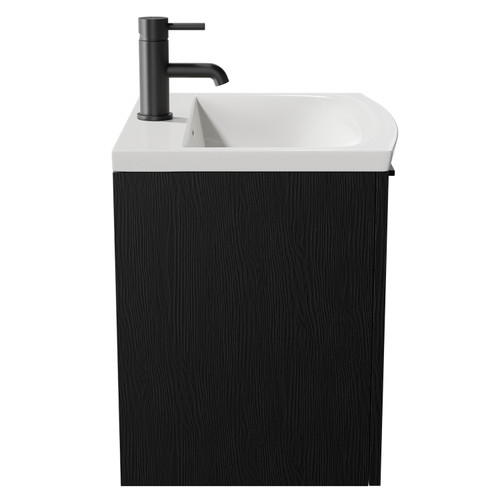 Napoli Nero Oak 500mm Wall Mounted Vanity Unit with 1 Tap Hole Curved Basin and Single Drawer with Matt Black Handle Side View