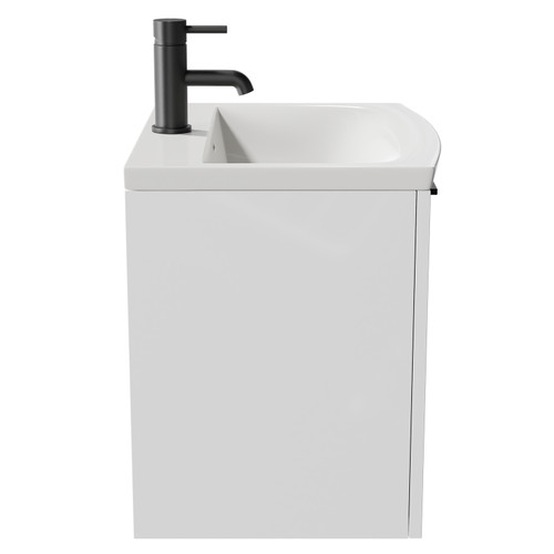 Napoli Gloss White 500mm Wall Mounted Vanity Unit with 1 Tap Hole Curved Basin and Single Drawer with Matt Black Handle Side View