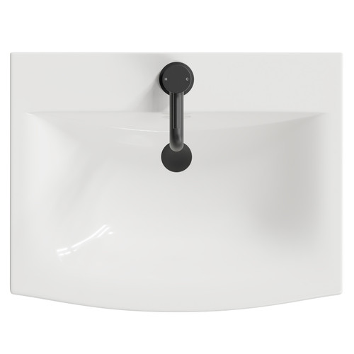 Napoli Gloss White 500mm Wall Mounted Vanity Unit with 1 Tap Hole Curved Basin and Single Drawer with Matt Black Handle View From Top