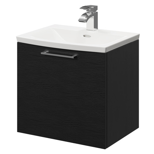 Napoli Nero Oak 500mm Wall Mounted Vanity Unit with 1 Tap Hole Curved Basin and Single Drawer with Polished Chrome Handle Right Hand View