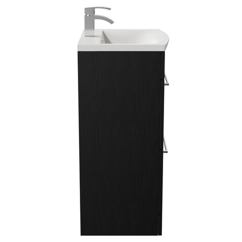 Napoli Nero Oak 500mm Floor Standing Vanity Unit with 1 Tap Hole Curved Basin and 2 Drawers with Polished Chrome Handles Side View