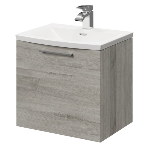 Napoli Molina Ash 500mm Wall Mounted Vanity Unit with 1 Tap Hole Curved Basin and Single Drawer with Polished Chrome Handle Right Hand View