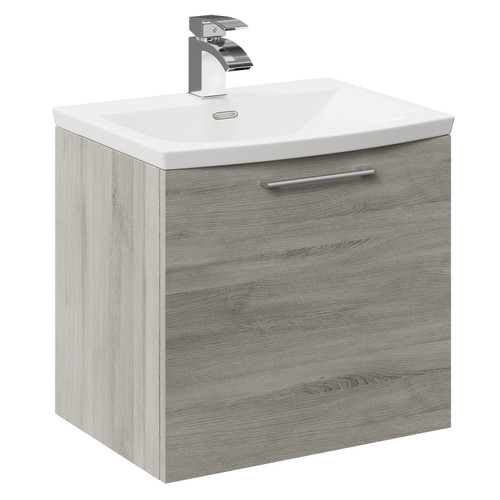 Napoli Molina Ash 500mm Wall Mounted Vanity Unit with 1 Tap Hole Curved Basin and Single Drawer with Polished Chrome Handle Left Hand View