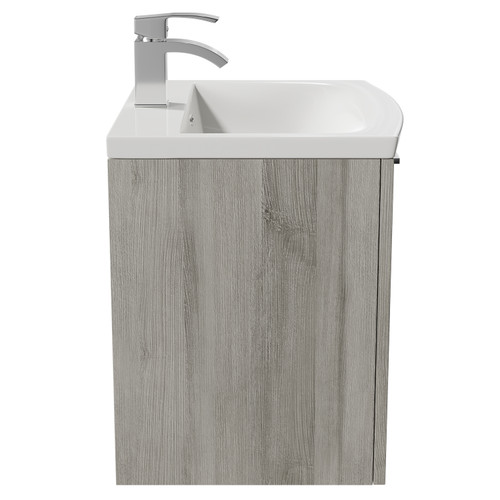 Napoli Molina Ash 500mm Wall Mounted Vanity Unit with 1 Tap Hole Curved Basin and Single Drawer with Polished Chrome Handle Side View