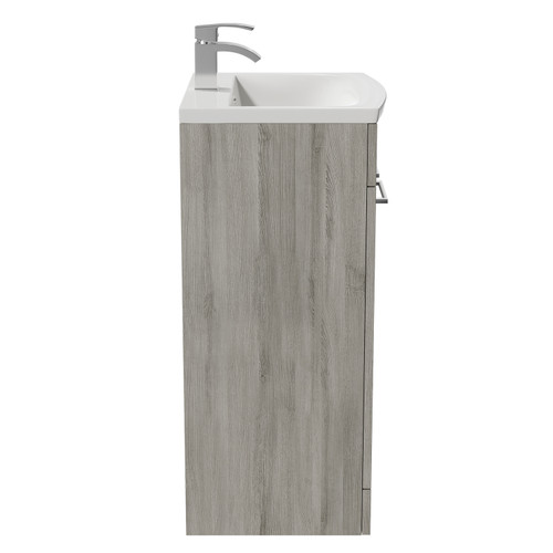Napoli Molina Ash 500mm Floor Standing Vanity Unit with 1 Tap Hole Curved Basin and 2 Doors with Polished Chrome Handles Side View