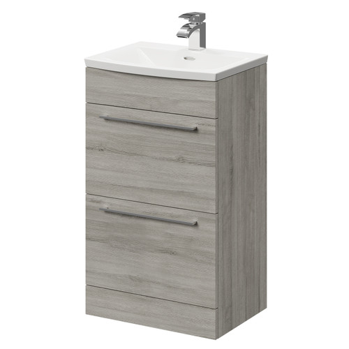 Napoli Molina Ash 500mm Floor Standing Vanity Unit with 1 Tap Hole Curved Basin and 2 Drawers with Polished Chrome Handles Right Hand View