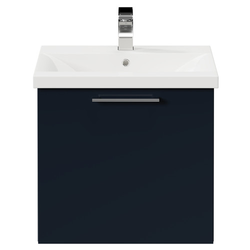 Napoli Deep Blue 500mm Wall Mounted Vanity Unit with 1 Tap Hole Basin and Single Drawer with Polished Chrome Handle Front View