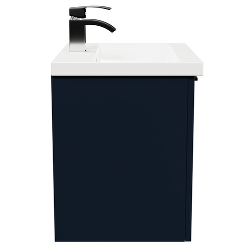 Napoli Deep Blue 500mm Wall Mounted Vanity Unit with 1 Tap Hole Basin and Single Drawer with Polished Chrome Handle Side View