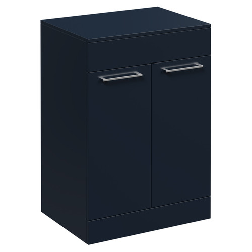 Napoli Deep Blue 600mm Floor Standing Vanity Unit for Countertop Basins with 2 Doors and Polished Chrome Handles Left Hand View