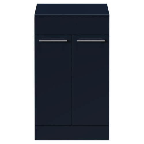 Napoli Deep Blue 500mm Floor Standing Vanity Unit for Countertop Basins with 2 Doors and Polished Chrome Handles Front View