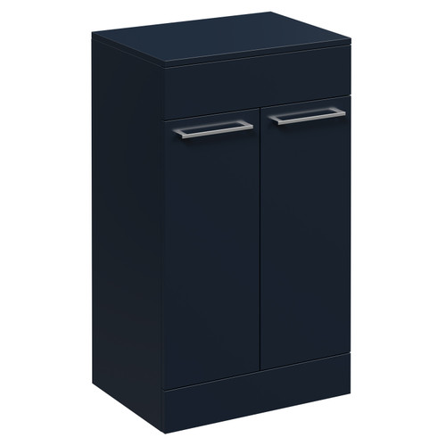 Napoli Deep Blue 500mm Floor Standing Vanity Unit for Countertop Basins with 2 Doors and Polished Chrome Handles Left Hand View