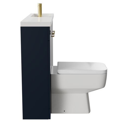 Napoli Combination Deep Blue 1000mm Vanity Unit Toilet Suite with Slimline 1 Tap Hole Basin and 2 Doors with Brushed Brass Handles Side on View