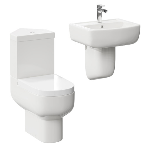 Marlow 550mm Semi Pedestal Basin and Corner Toilet Suite Left Hand View