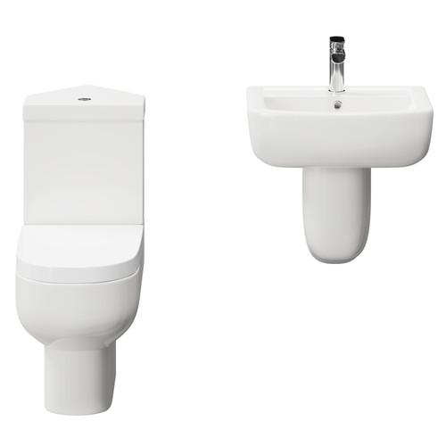 Marlow 550mm Semi Pedestal Basin and Corner Toilet Suite Front View