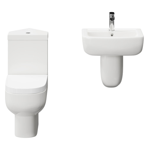 Marlow 550mm Semi Pedestal Basin and Corner Toilet Suite Front View Marlow 550mm Semi Pedestal Basin and Corner Toilet Suite Front View