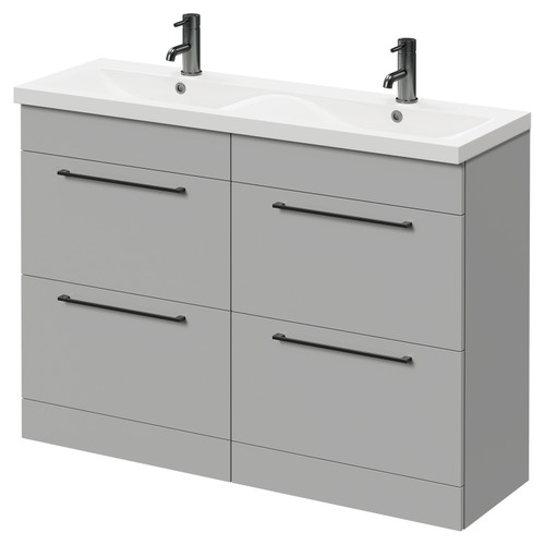 Napoli Gloss Grey Pearl 1200mm Floor Standing Vanity Unit with Ceramic Double Basin and 4 Drawers with Gunmetal Grey Handles Right Hand View