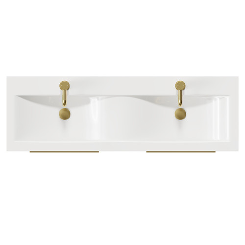 Napoli Deep Blue 1200mm Wall Mounted Vanity Unit with Ceramic Double Basin and 4 Drawers with Brushed Brass Handles Top View