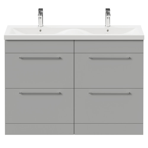 Napoli Gloss Grey Pearl 1200mm Floor Standing Vanity Unit with Ceramic Double Basin and 4 Drawers with Polished Chrome Handles Front View