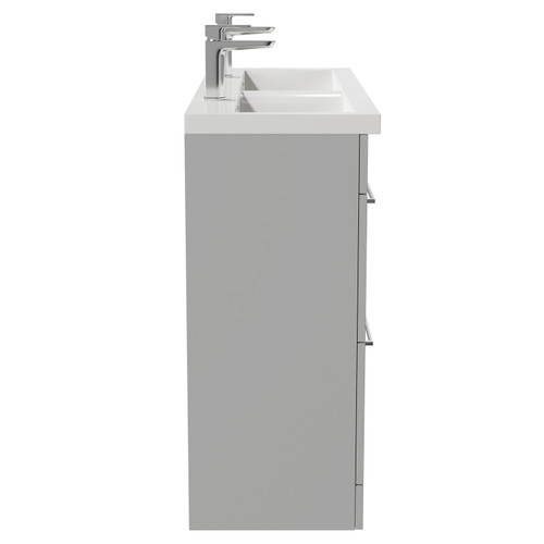 Napoli Gloss Grey Pearl 1200mm Floor Standing Vanity Unit with Ceramic Double Basin and 4 Drawers with Polished Chrome Handles Side View