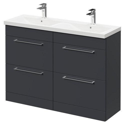 Napoli Gloss Grey 1200mm Floor Standing Vanity Unit with Ceramic Double Basin and 4 Drawers with Polished Chrome Handles Right Hand View