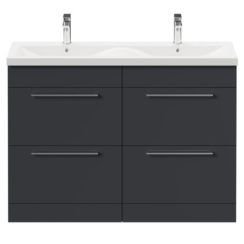 Napoli Gloss Grey 1200mm Floor Standing Vanity Unit with Ceramic Double Basin and 4 Drawers with Polished Chrome Handles Front View