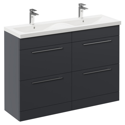 Napoli Gloss Grey 1200mm Floor Standing Vanity Unit with Ceramic Double Basin and 4 Drawers with Polished Chrome Handles Left Hand View