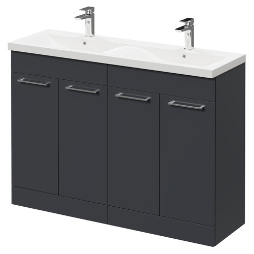 Napoli Gloss Grey 1200mm Floor Standing Vanity Unit with Ceramic Double Basin and 4 Doors with Polished Chrome Handles Right Hand View