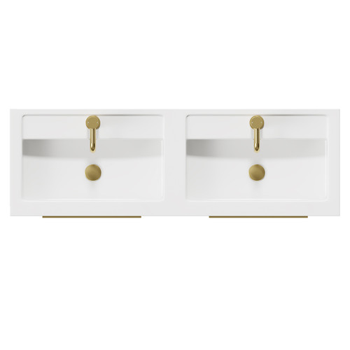 Napoli Deep Blue 1200mm Wall Mounted Vanity Unit with Polymarble Double Basin and 4 Drawers with Brushed Brass Handles Top View