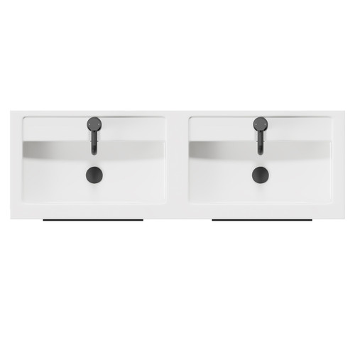 Napoli Deep Blue 1200mm Wall Mounted Vanity Unit with Polymarble Double Basin and 4 Drawers with Matt Black Handles Top View