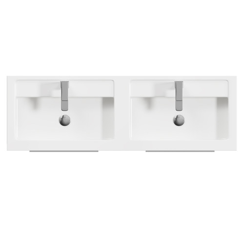 Napoli Gloss Grey 1200mm Wall Mounted Vanity Unit with Polymarble Double Basin and 4 Drawers with Polished Chrome Handles Top View
