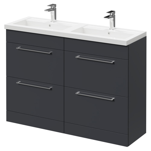 Napoli Gloss Grey 1200mm Floor Standing Vanity Unit with Polymarble Double Basin and 4 Drawers with Polished Chrome Handles Right Hand View