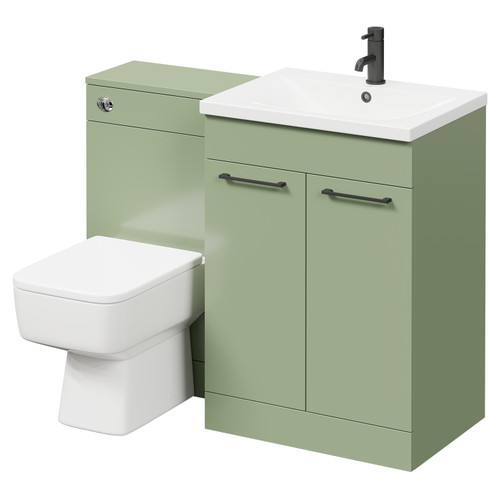 Napoli Olive Green 1100mm Vanity Unit Toilet Suite with 1 Tap Hole Basin and 2 Doors with Matt Black Handles Right Hand View