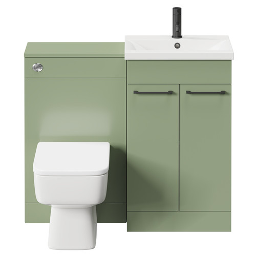 Napoli Olive Green 1000mm Vanity Unit Toilet Suite with 1 Tap Hole Basin and 2 Doors with Matt Black Handles Front View