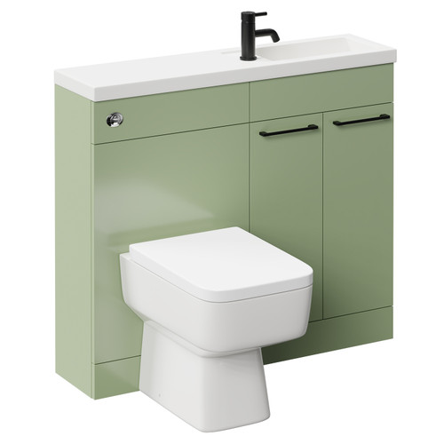 Napoli Combination Olive Green 1000mm Vanity Unit Toilet Suite with Slimline 1 Tap Hole Basin and 2 Doors with Matt Black Handles Left Hand Side View