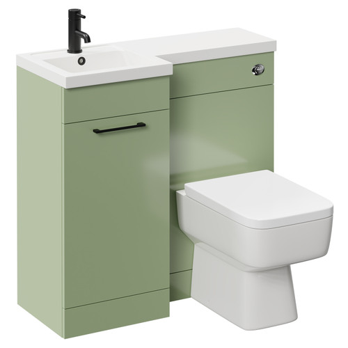 Napoli Combination Olive Green 900mm Vanity Unit Toilet Suite with Left Hand L Shaped 1 Tap Hole Basin and Single Door with Matt Black Handle Left Hand Side View