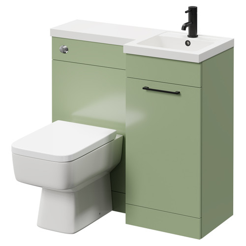 Napoli Combination Olive Green 900mm Vanity Unit Toilet Suite with Right Hand L Shaped 1 Tap Hole Basin and Single Door with Matt Black Handle Right Hand Side View