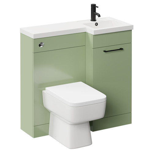 Napoli Combination Olive Green 900mm Vanity Unit Toilet Suite with Right Hand L Shaped 1 Tap Hole Basin and Single Door with Matt Black Handle Left Hand Side View