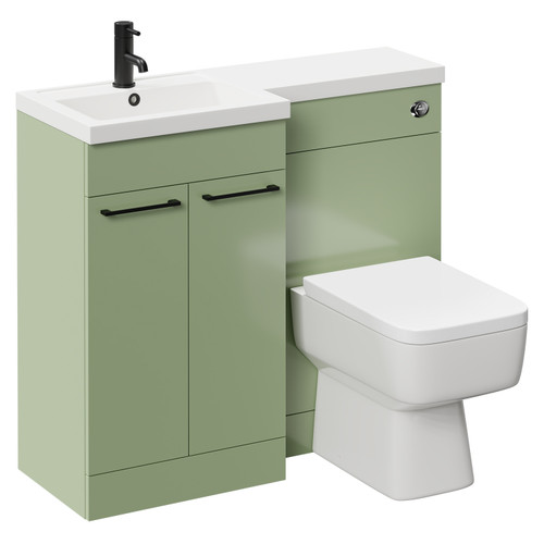 Napoli Combination Olive Green 1000mm Vanity Unit Toilet Suite with Left Hand L Shaped 1 Tap Hole Basin and 2 Doors with Matt Black Handles Left Hand Side View