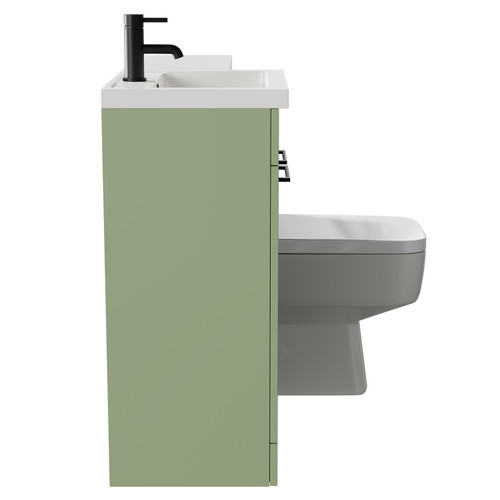 Napoli Combination Olive Green 1000mm Vanity Unit Toilet Suite with Left Hand L Shaped 1 Tap Hole Basin and 2 Doors with Matt Black Handles Side on View