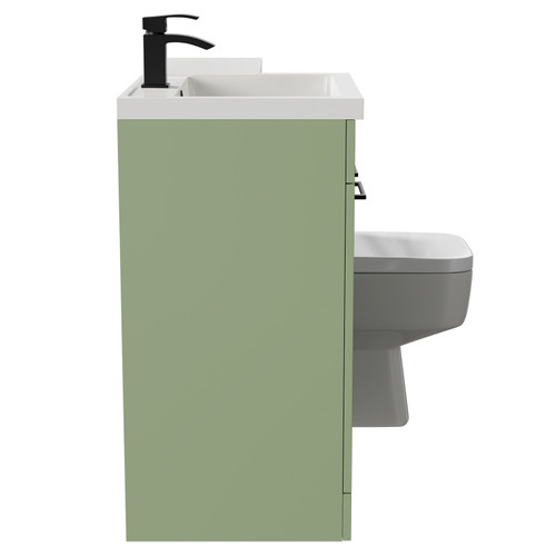 Napoli Combination Olive Green 1100mm Vanity Unit Toilet Suite with Left Hand L Shaped 1 Tap Hole Basin and 2 Doors with Matt Black Handles Side on View