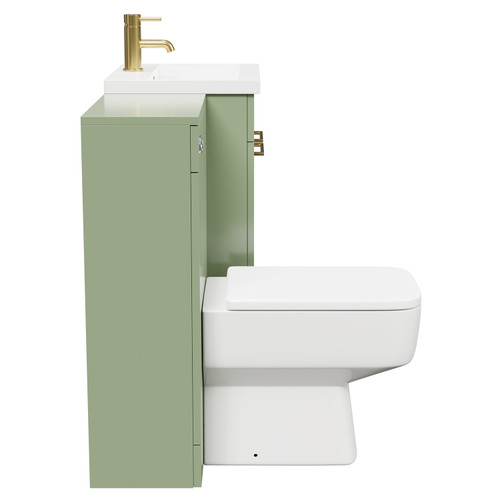 Napoli Olive Green 1000mm Vanity Unit Toilet Suite with 1 Tap Hole Basin and 2 Doors with Brushed Brass Handles View From Side