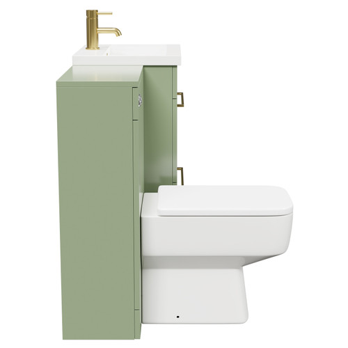 Napoli Olive Green 1000mm Vanity Unit Toilet Suite with 1 Tap Hole Basin and 2 Drawers with Brushed Brass Handles View From Side