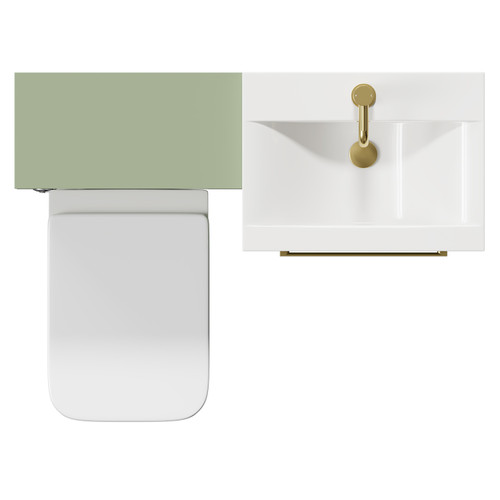 Napoli Olive Green 1000mm Vanity Unit Toilet Suite with 1 Tap Hole Basin and 2 Drawers with Brushed Brass Handles View From Top